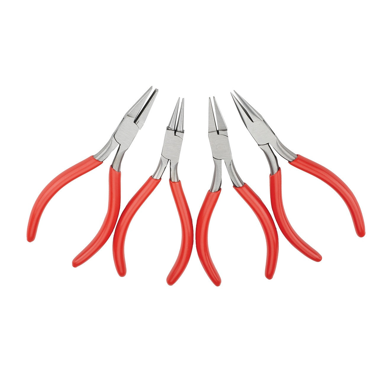 Set of four pliers in different shapes - Half round, round, flat, and chain nose