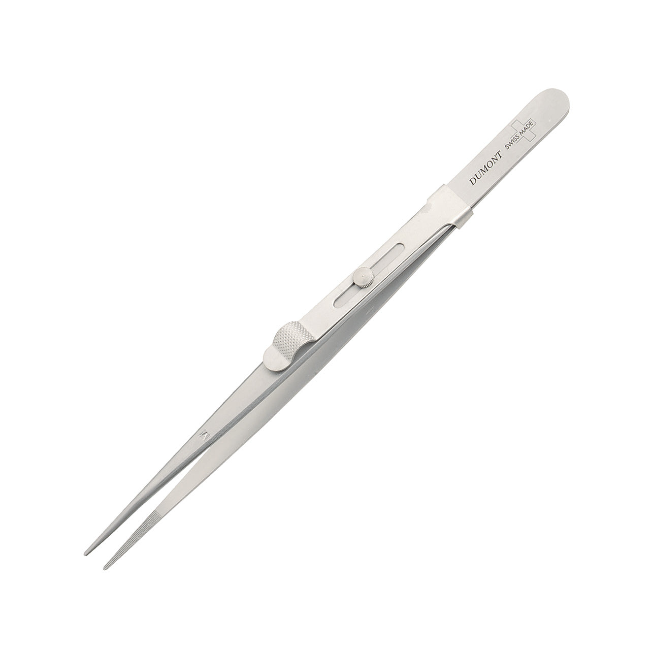 Dumont® Diamond Serrated Tip Tweezers - Stainless, Medium Point Locking