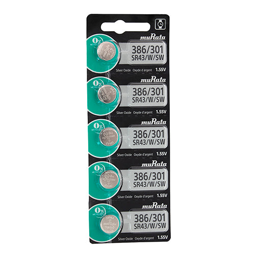 Sony® Murata Silver Oxide Watch Batteries - 301 / 386 (Pkg. of 5)