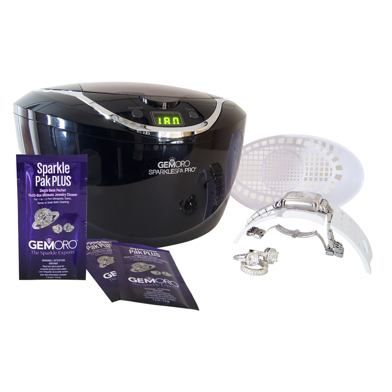 Black GEMORO® SparkleSpa Pro® Personal Ultrasonic Jewelry Cleaner